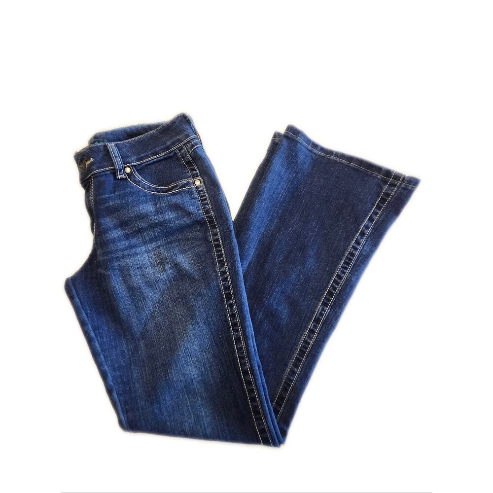 Wrangler Low Rise Dark Blue Embellished Boot Cut Jeans, 7x32